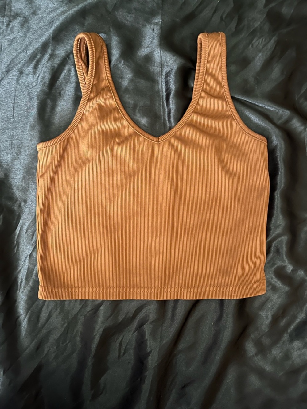 Ribbed V-Neck Cropped Tank - Rust Brown